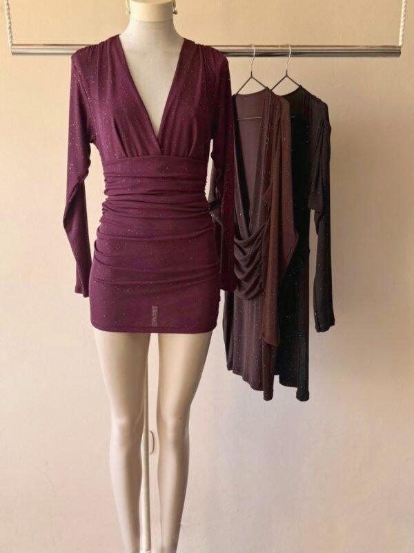 VESTIDO CRUZADO FAJA LANILLA BRILLOS