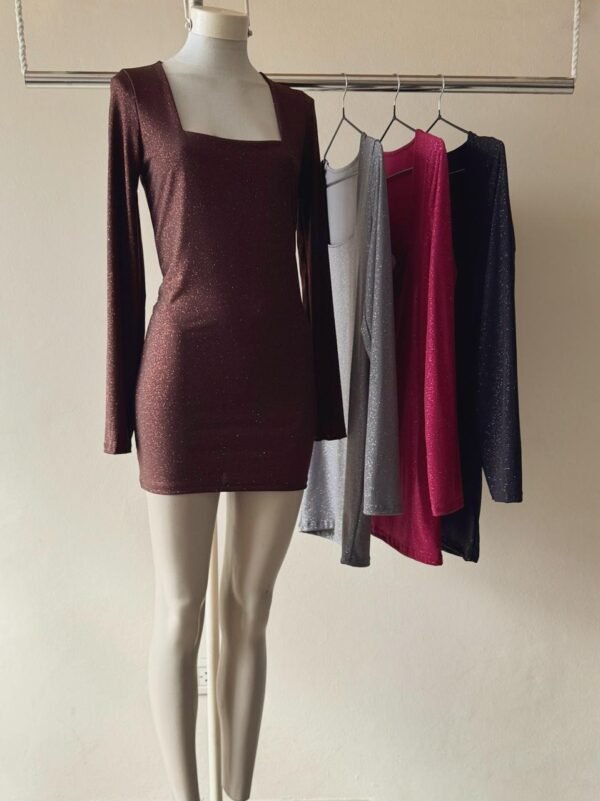 VESTIDO ML CUELLO CUADRADO GLITTER