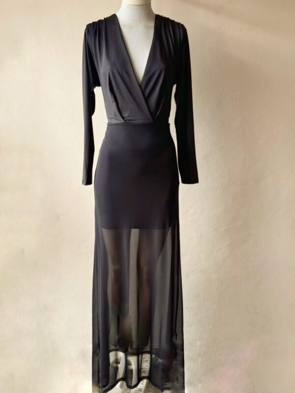 VESTIDO ML CRUZADO HOMBRERAS MICROFIBRA CON TUL